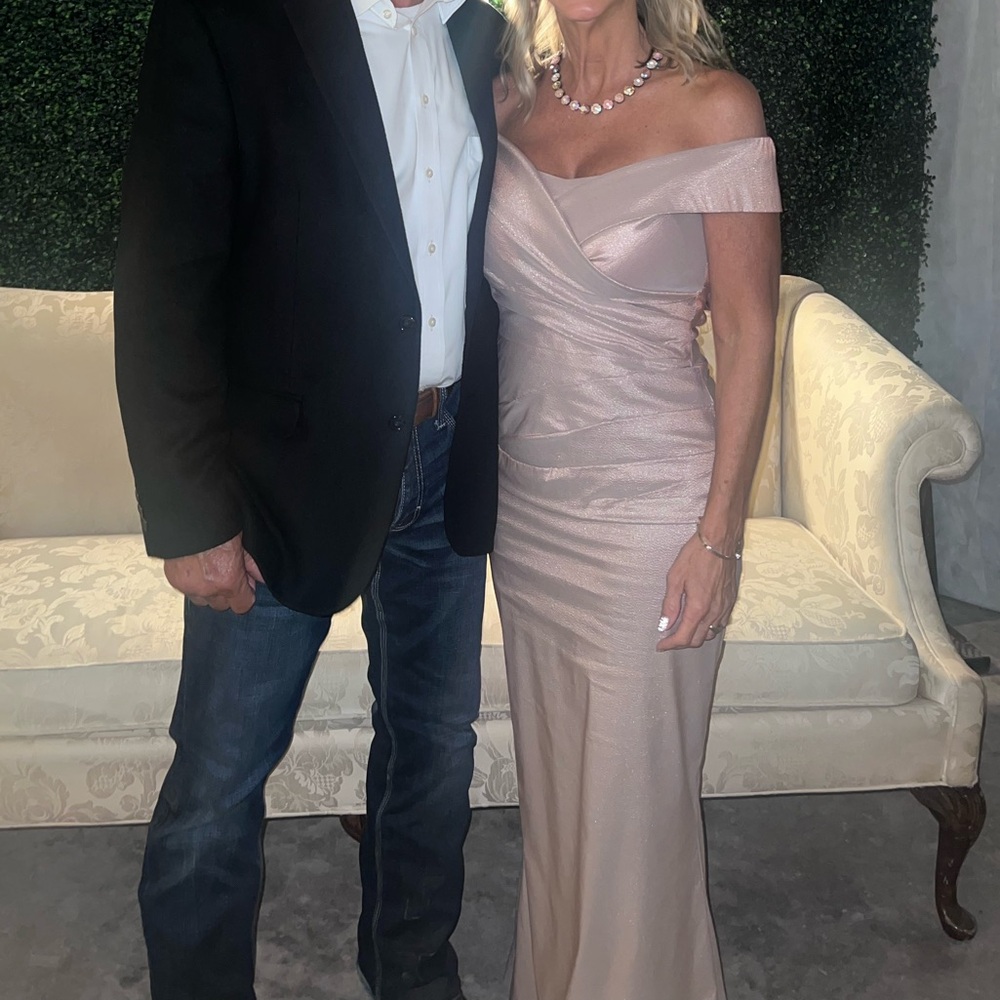 Teri Jon by Rickie Freeman
Metallic Jacquard Off-The-Shoulder Gown - Picture 4 of 4